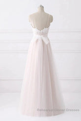 Spaghetti Straps Pink A-Line Floor Length Wedding Dresses